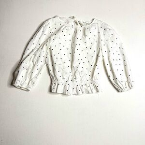 Miss Selfridge White Blouse w/ Black Polka Dots Long Sleeve Tie Back Top Size 2